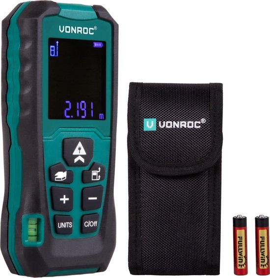 VONROC Laser-Entfernungsmesser - 40 Meter Reichweite - Einstellbare Messreferenz