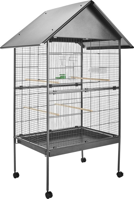tectake - Vogelkäfig - Voliere - mit Spitzdach - 168 cm hoch - auf Rädern