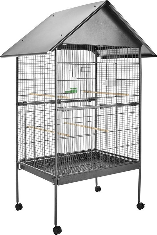 tectake - Vogelkäfig - Voliere - mit Spitzdach - 168 cm hoch - auf Rädern