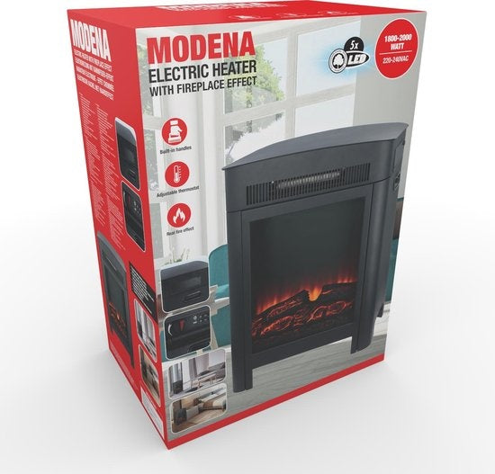 Classic Fire Electric Atmosphere Fireplace Modena - Ofen 1800 und 2000W - Freistehender Kamin - LED Flammen - Schwarz
