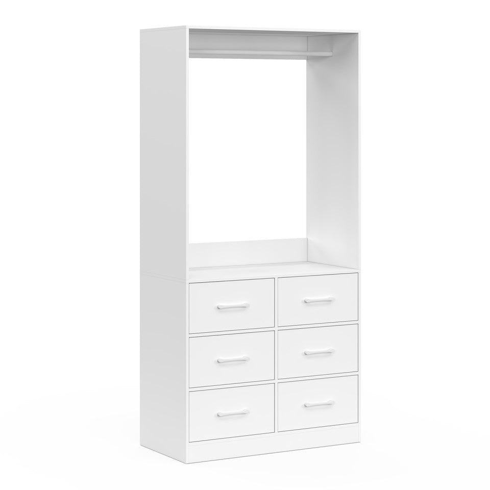 Uma Kleiderschrank, weiß – 80 x 40 x 167 cm – mit Kleiderstange und 6 Schubladen
