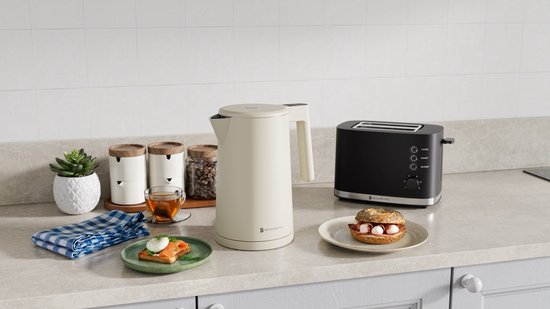 KitchenBrothers Wasserkocher - 1.7L - Mit Temperaturregelung - Elektrisch - Warmhaltefunktion - Display - Doppelwandig - Cool-touch - 2200W - Beige