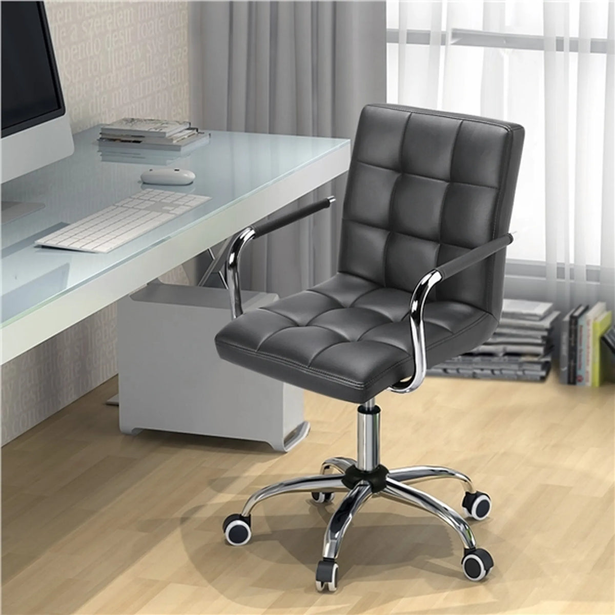 Yaheetech Luxus-Bürostuhl aus Kunstleder 88,5–103 cm – Stilvolles Grau – Polyurethan und Stahl