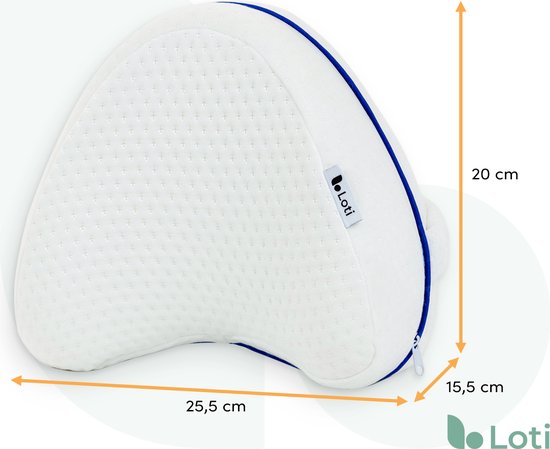 Loti - Orthopädisches Kniekissen fürs Bett - mit Gurt - Seitenschläferkissen - Memory Foam - Herzform