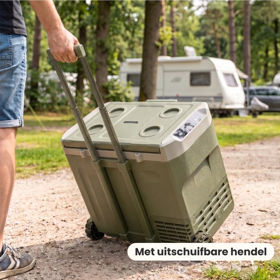 Auronic Electric Cool Box - Kompressor - 40L - 12V und 240 Volt - Camping Kühlschrank - Frigobox Auto - Mit Rädern und Griff - Grün
