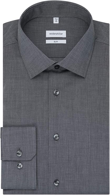 Seidensticker Herren Business-Hemd, slimfit, bügelfrei, Kent-Kragen, langarm, 100% Baumwolle, dunkelgrau, 41