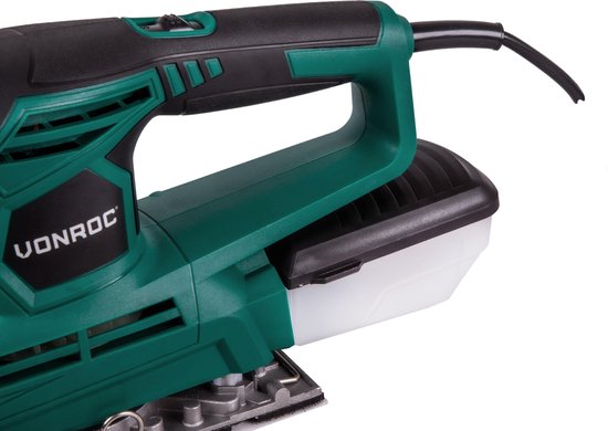 VONROC Exzenterschleifer 240W - 90x187mm - Mit Staubauffangbox & 12 Stück Schleifpapier