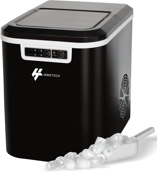 HomeTech HT023 Eiswürfelbereiter mit Schaufel und Tropfschale - Große L- oder kleine S-Eiswürfel - Eiswürfelbereiter - 2,2 Liter - Schwarz