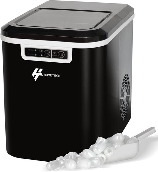 HomeTech HT023 Eiswürfelbereiter mit Schaufel und Tropfschale - Große L- oder kleine S-Eiswürfel - Eiswürfelbereiter - 2,2 Liter - Schwarz