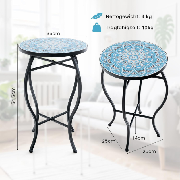 Coast Mosaic Beistelltisch - Runder Bistrotisch 35 x 55 cm - Blau/Schwarz