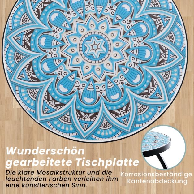 Coast Mosaic Beistelltisch - Runder Bistrotisch 35 x 55 cm - Blau/Schwarz