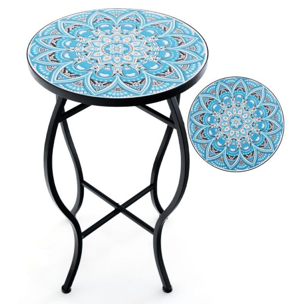 Coast Mosaic Beistelltisch - Runder Bistrotisch 35 x 55 cm - Blau/Schwarz