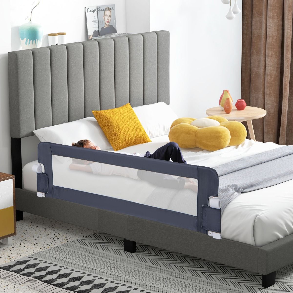 Klappbares Bettgitter Kinder – 150 cm – Bett Rausfallschutz – Für Kinderbett & Einzelbett – Grau