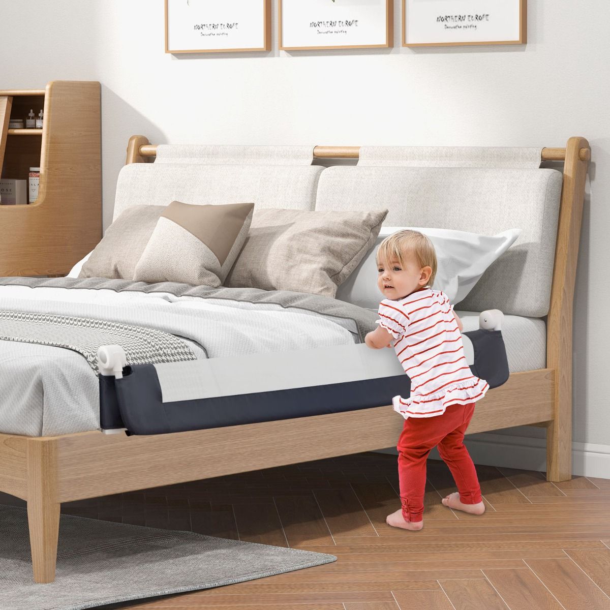 Klappbares Bettgitter Kinder – 150 cm – Bett Rausfallschutz – Für Kinderbett & Einzelbett – Grau