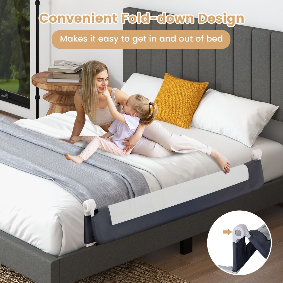 Klappbares Bettgitter Kinder – 150 cm – Bett Rausfallschutz – Für Kinderbett & Einzelbett – Grau