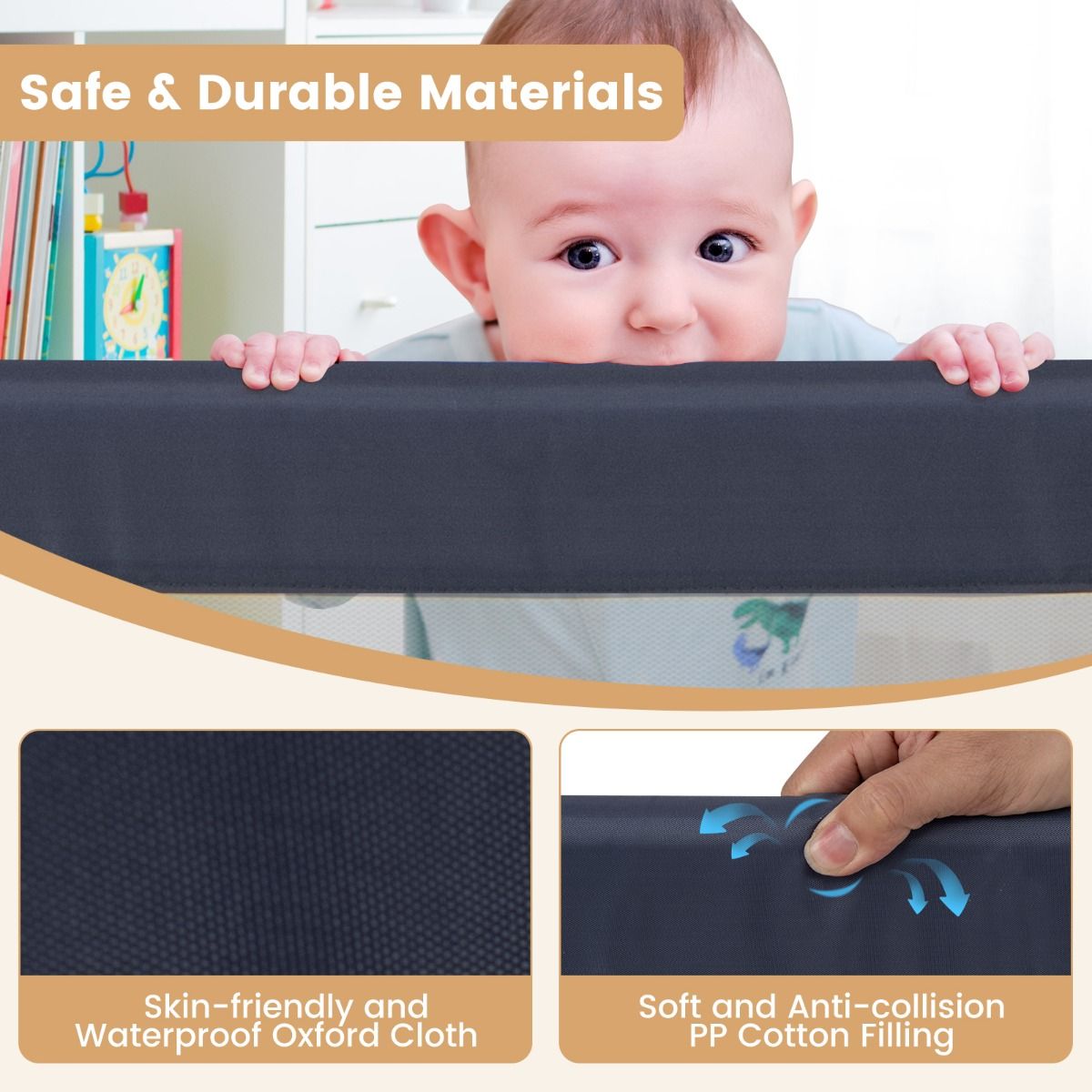 Klappbares Bettgitter Kinder – 150 cm – Bett Rausfallschutz – Für Kinderbett & Einzelbett – Grau