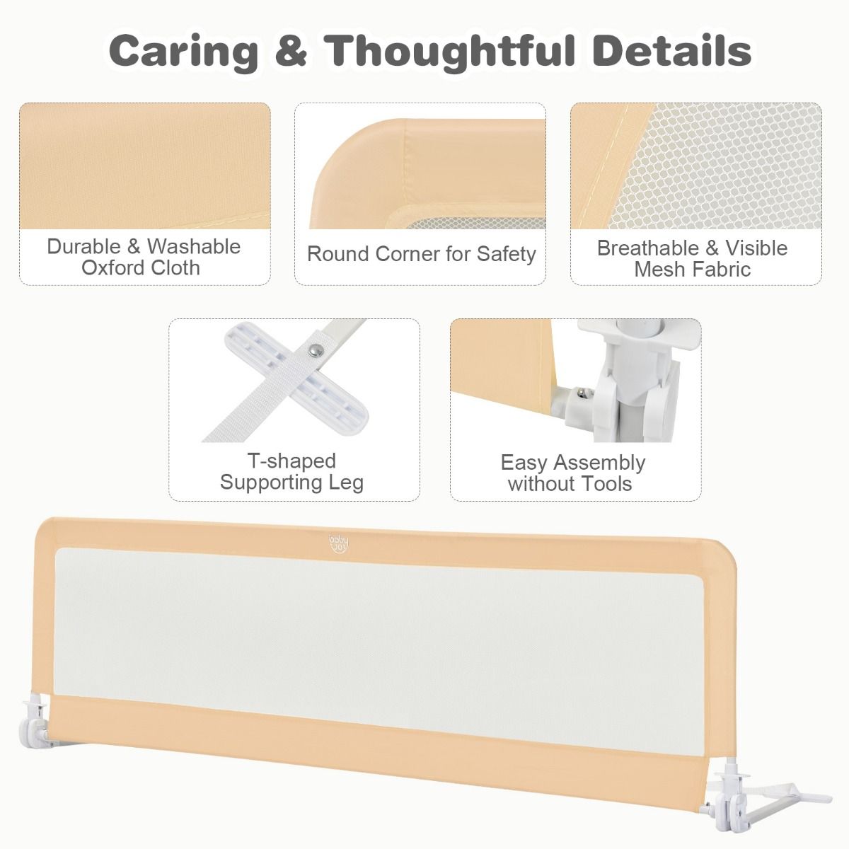 Coast Bettgitter zusammenklappbar - 180 cm x 56 cm - Beige - Sicherheitsbettgitter für Kleinkinder und Kinder
