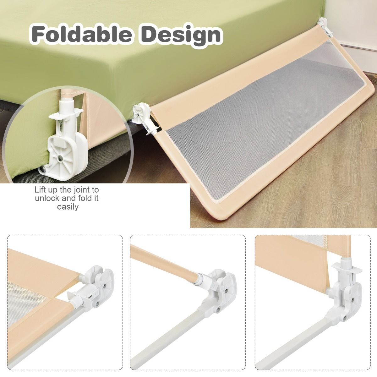 Coast Bettgitter zusammenklappbar - 180 cm x 56 cm - Beige - Sicherheitsbettgitter für Kleinkinder und Kinder
