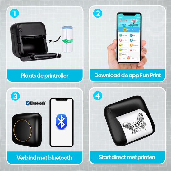 Gatson Mini-Drucker - Inklusive 14 Rollen Papier (Sticker, Normal & Farbe) + 5 Stifte - Mini-Drucker für das Handy - Pocket-Drucker - Mobiler Fotodrucker