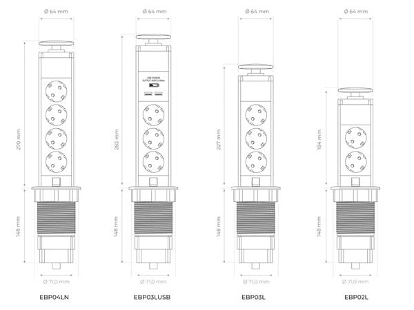 Perel Pop-Up Power Block mit 3 Steckdosen - 2 X Usb - geerdet