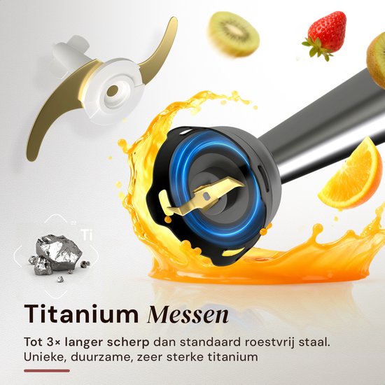 Stabmixer PRO 6-in-1-Set – 1100 W – Titan-Klingen – Kostenloser Spatel – Turbo-Funktion – Inkl. Zerkleinerer, Schneebesen, Milchaufschäumer und Messbecher – PFAS-frei
