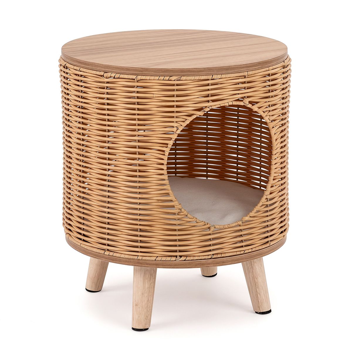 Coast Katzenhaus mit Rattanrahmen – abnehmbares Kissen – auf Füßen – naturfarben – 36 x 41 cm