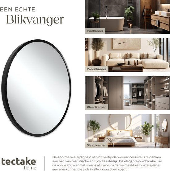 tectake® - Wandspiegel rund Fiona - Badezimmerspiegel - Spiegel rund mit stabilem Aluminiumrahmen - Spiegel für Bad, Wohn- oder Schlafzimmer - Durchmesser 80 cm