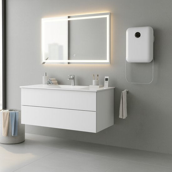 alpina Badezimmerheizung, elektrisch, 750/2000 W – Elektroheizung mit 2 Heizstufen und 24-Stunden-Timer – Heizung IP22, spritzwassergeschützt – mit Fernbedienung – Wandmontage