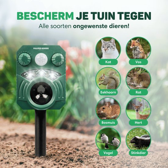 Vulpes Goods® Repellent - Solarbetriebenes Ultraschall-Katzenabwehrgerät - Katzenschreck - Marderabwehr - Tierabwehr - Wasserdicht - Schädlingsabwehr