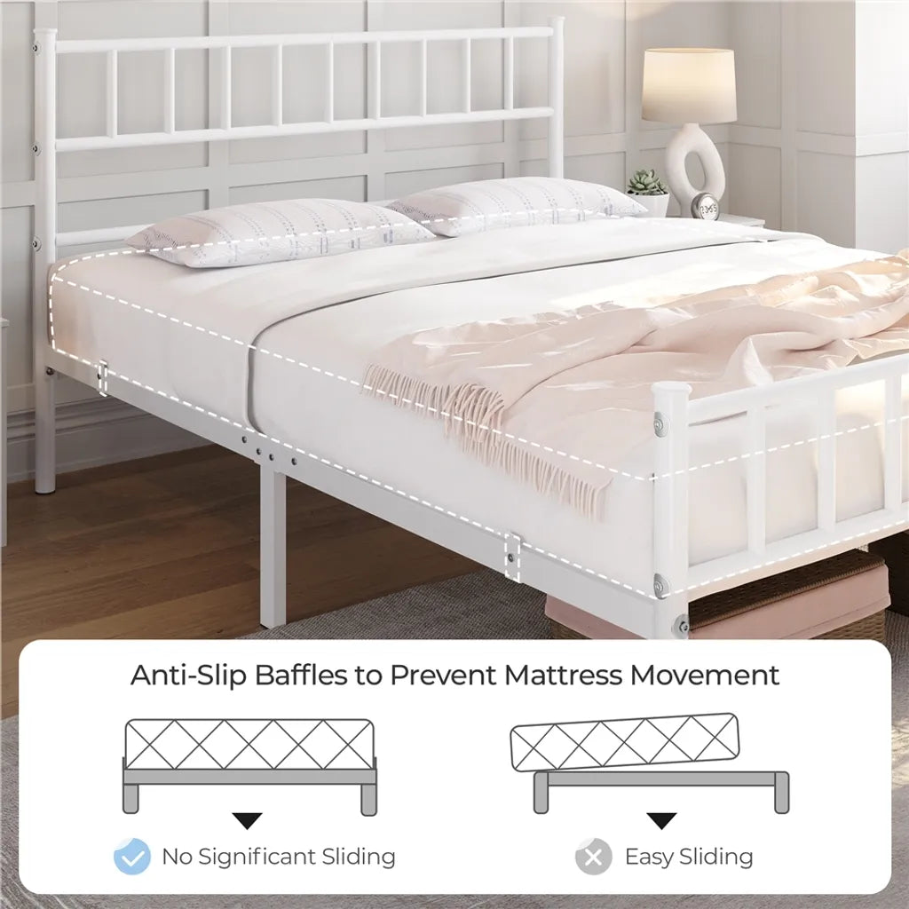 Yaheetech Metallbett 160 x 200 cm – Lattenrost – Kopf- und Fußteil – Weiß
