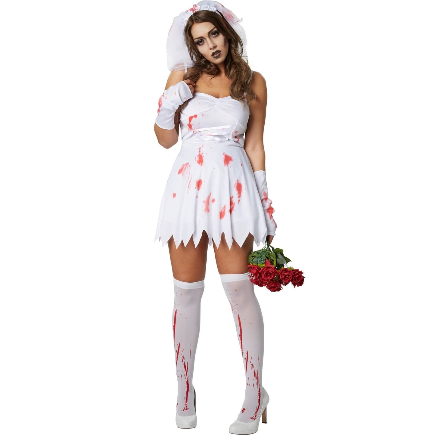 geisterbraut kostüm damen - halloweenkleid weiß - größe s - inklusive zubehör