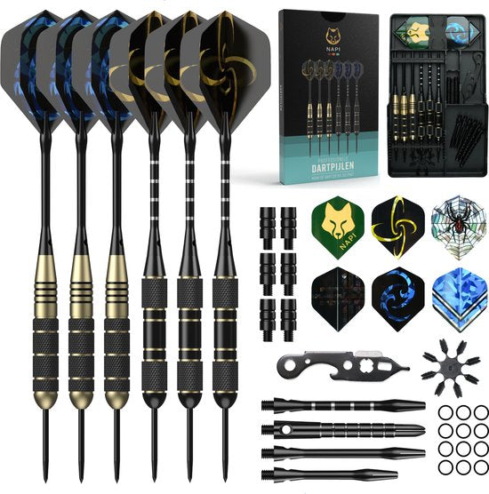 Napi Darts - 6 Darts (64-teilig) - 23, 24, 25, 26 Gramm Darts - 2 Sets Premium Messing Darts - Stahlspitze - Inklusive Dart Flights & Koffer