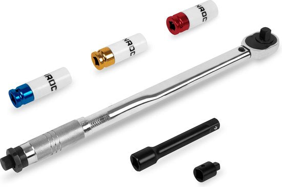 VONROC Drehmomentschlüssel Â½" - 470mm - 28-210Nm - Inkl. 3-teiligem Steckschlüsselsatz, Verlängerungsstück und Reduzierstück/Adapter