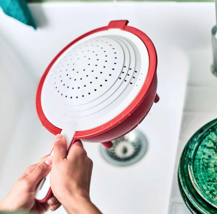 Tupperware Doppelsieb-Set, 2-teilig – 400 ml & 2 l – Rot & Weiß