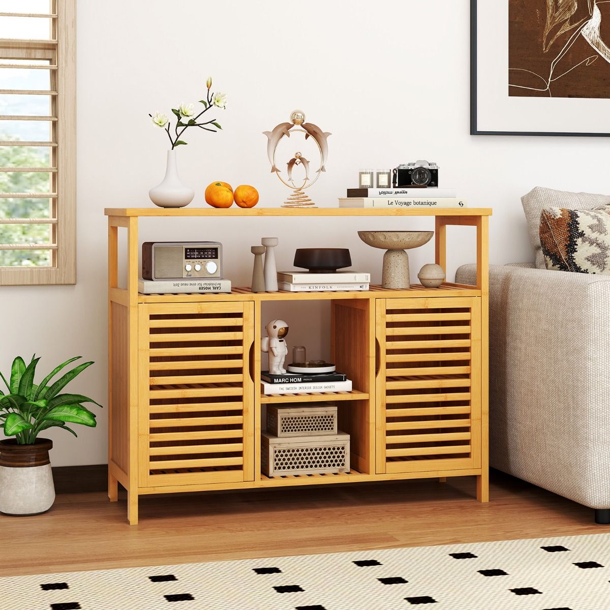 Coast Bambus-Badezimmerschrank – 2 Türen – offene Regalböden – natur – 100 x 35 x 80 cm