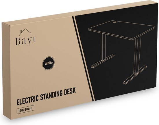 Bayt Sitz-Steh-Schreibtisch - Elektrischer Schreibtisch - Höhenverstellbarer Schreibtisch - 120 x 60 cm - Weiß