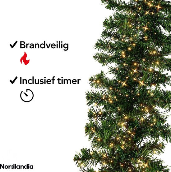 Nordlandia Girlande mit Lichtern - Timer - Weihnachtsschmuck - 500CM - Weihnachtsgirlande - Weihnachtsschmuck - 100 LED - Batterie
