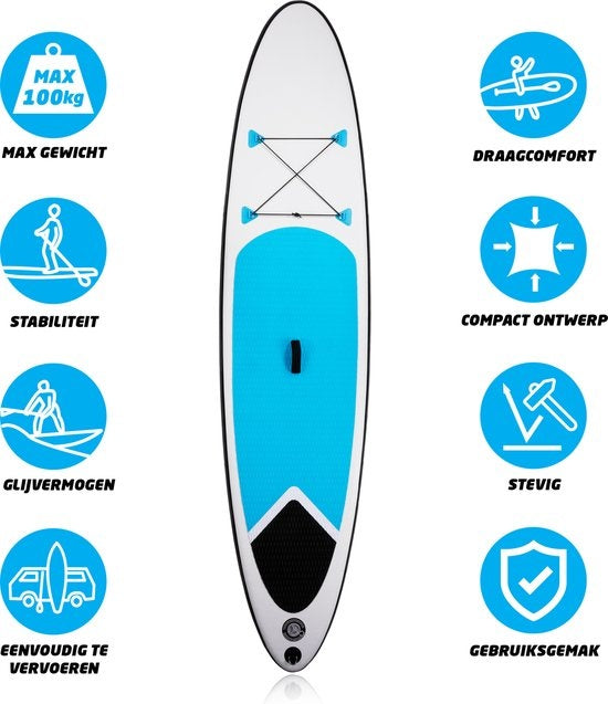 Dunlop Aufblasbares Sup Board mit Zubehör - Blau/Weiß - 305 x 71 x 10 cm