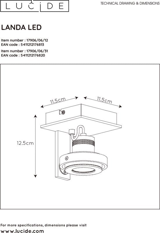 Lucide LANDA – Deckenstrahler – LED „Dim to warm“ – GU10 – 1×5 W 2200 K/3000 K – Weiß