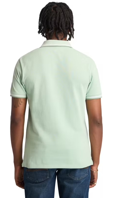 Timberland Oyster River Tipped Collar Polo Men - Größe L - Cameo Green - Slim Fit - Rückenlänge 70,5 cm - Gewicht 245 g/m²