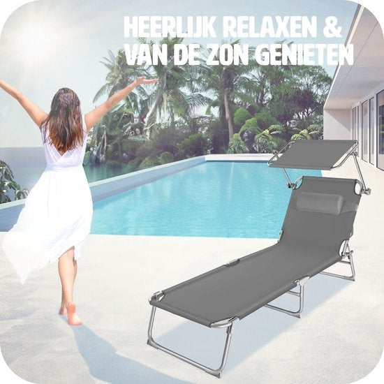 tectakeÂ® - Liege, robust, verstellbar, Stahlgestell mit Sonnenschirm, 4-fach verstellbare Rückenlehne inklusive Kissen, Strandkorb Ideal für Garten, Pool, Camping - grau
