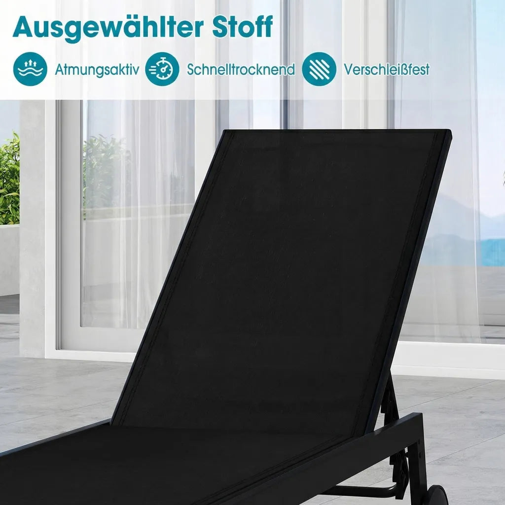 Coast Garden Loungers - Verstellbar - Räder - Schnell trocknend - 190 x 59 x 99 cm - Schwarz