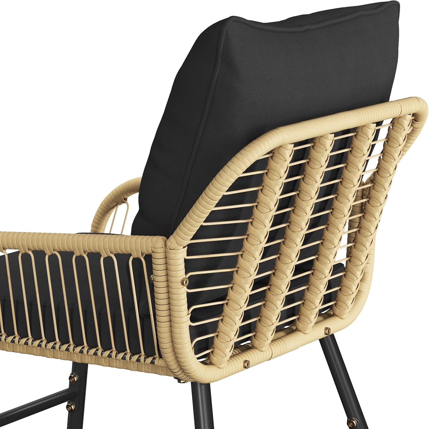 Yaheetech 3-teiliges Bistro-Set für den Garten – Beige/Schwarz – Rattan-Gartenset mit Glastisch und 2 Stühlen