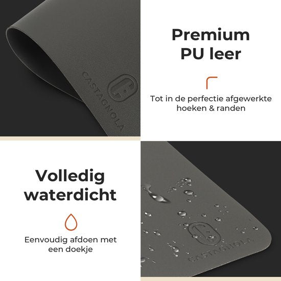 Castagnola Tischsets in Lederoptik - Rutschfeste Tischsets aus Kunstleder - Wasserabweisende Untersetzer - Untersetzer - 6 Stück - 45 x 30 cm - Grau