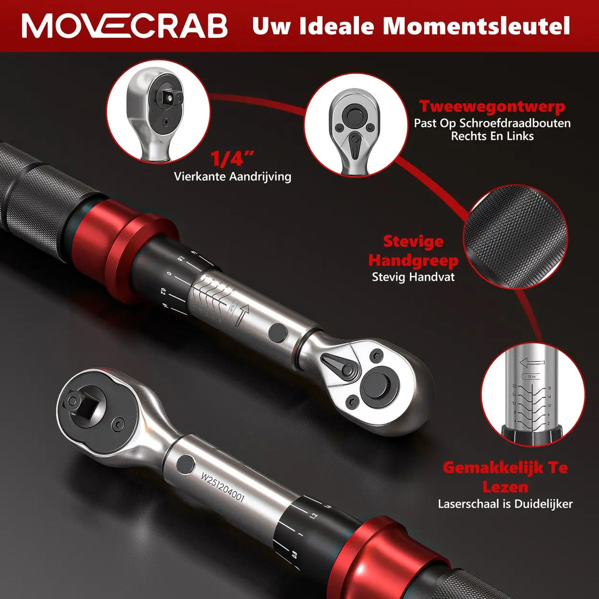 MoveCrab Drehmomentschlüssel-Set für Fahrräder – 15-teilig – 1/4 Zoll – 2–20 Nm