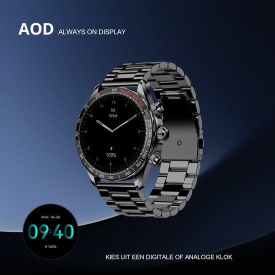 Maoo Titan AMOLED Smartwatch Herren - Edelstahl und 2 TPU-Bänder - Schrittzähler - Herzfrequenzmesser - Schlafüberwachung - Multisport - Geeignet für Android und iOS - Schwarz