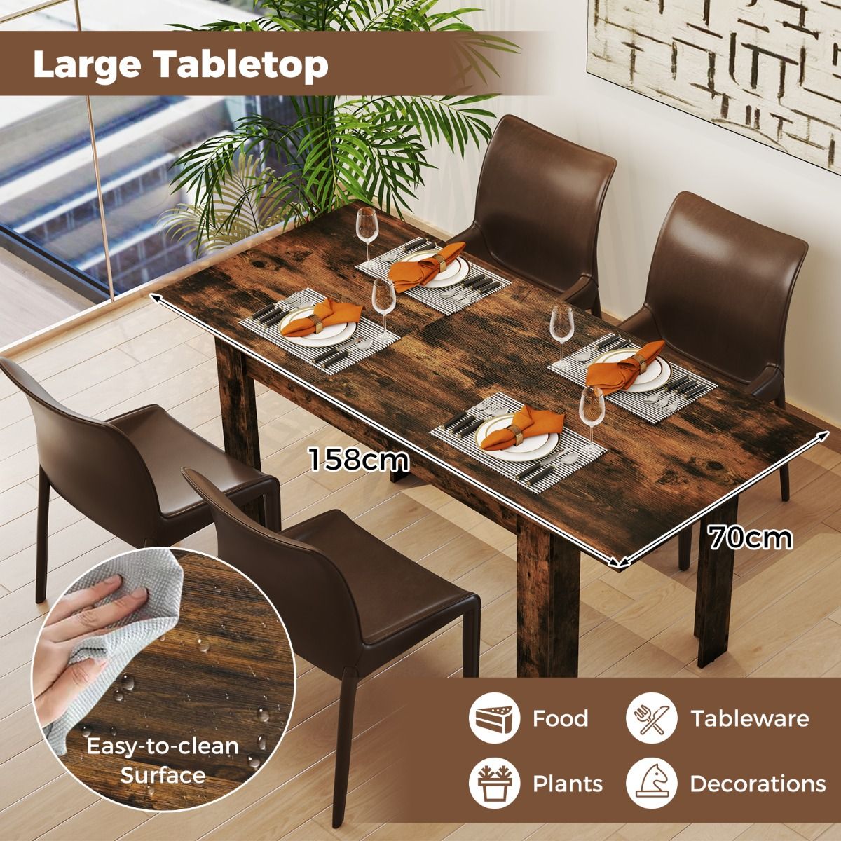 Coast Ausziehbarer Esstisch – Verstellbare Tischplatte – L-förmige Tischbeine – Kaffeebraun 158 x 70 x 76 cm
