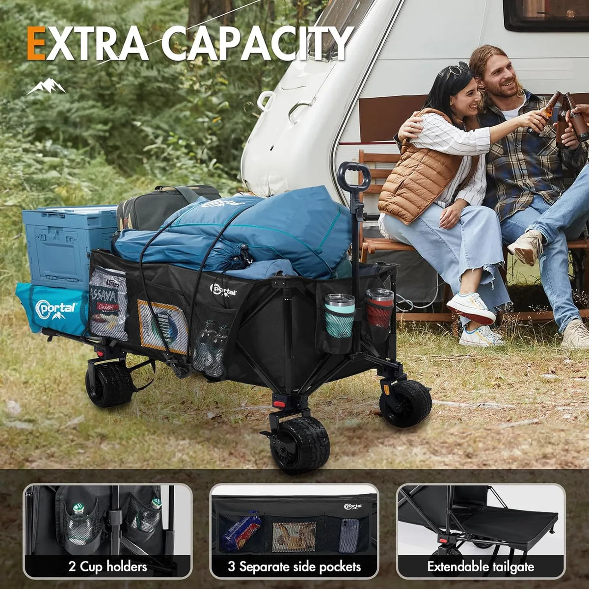 Portal 21813 Zusammenklappbarer Handwagen – bis zu 300 l – 105 × 54 × 63 cm – Schwarz