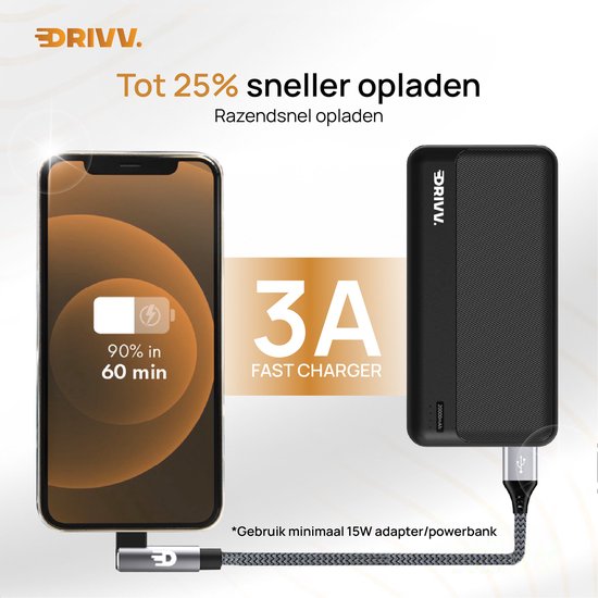 Drivv. USB-zu-USB-C-Kabel – abgewinkelt – USB-C-Daten- und Ladekabel – Fast Charge / Schnelllader – 1 Meter – Grau