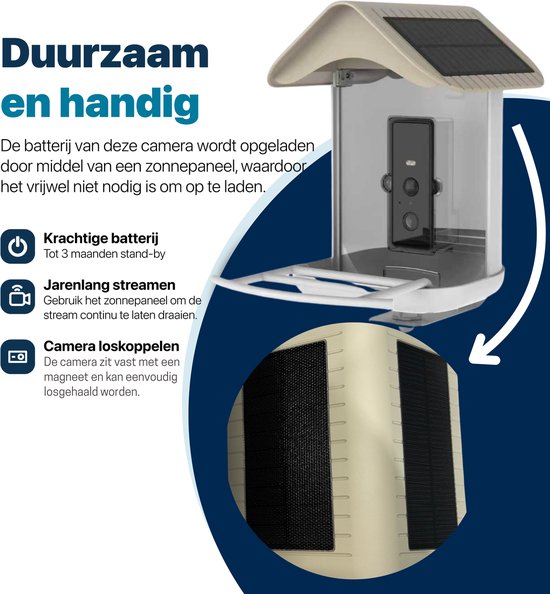 BOME Vogelhäuschen – 2K-HD-Kamera – KI-Vogelerkennung – Doppeltes Solarpanel